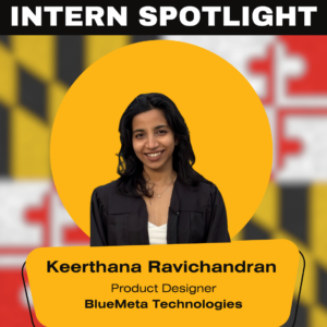 For the Intern Spotlight, there is photo of an Asian female student named Keerthana Ravichandran who is a Product Designer at BlueMeta Technologies
